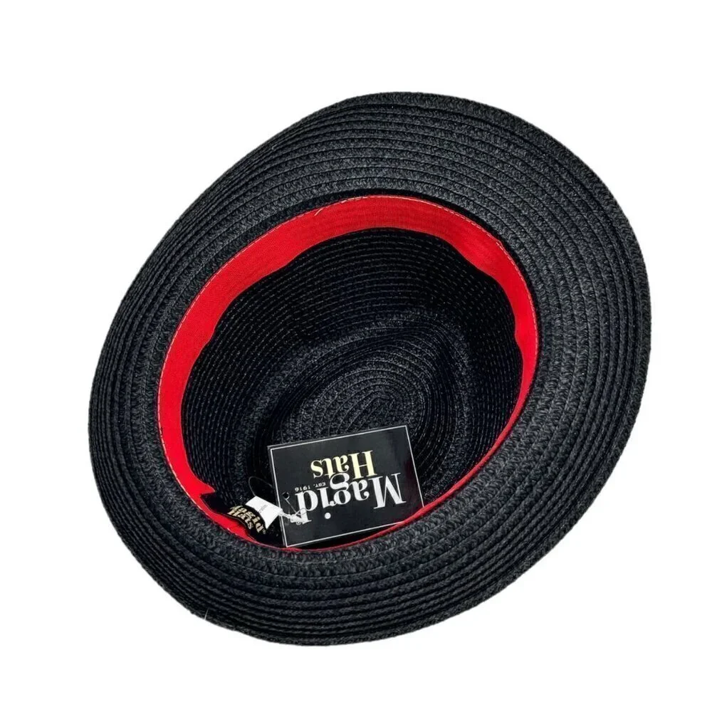 NWT Magid Hats Fedora Hat Black Straw White Ribbon Panama